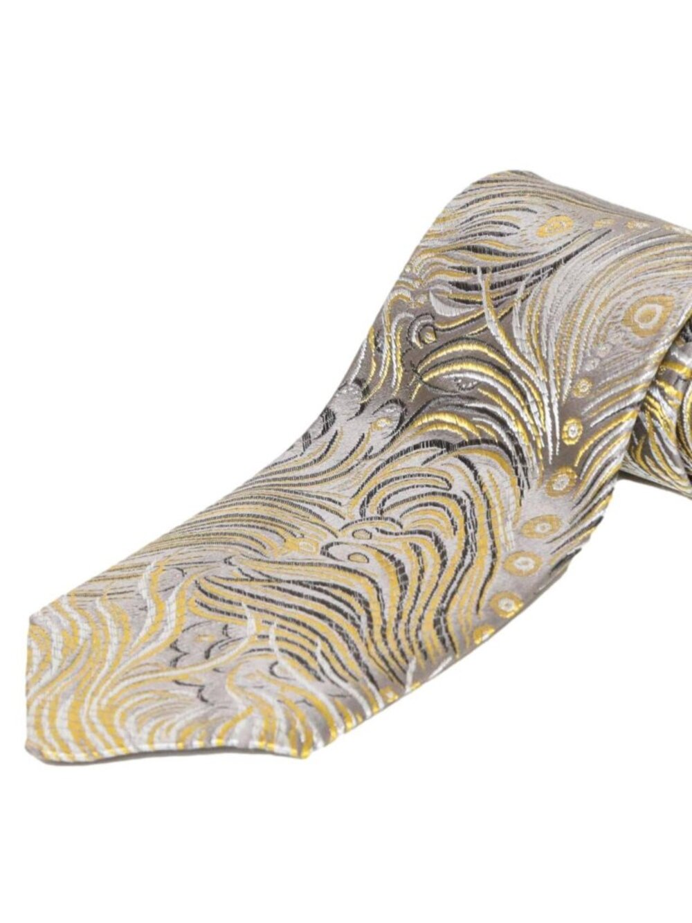 Peacock Pattern Brocade Men’s Tie | Gray & Gold